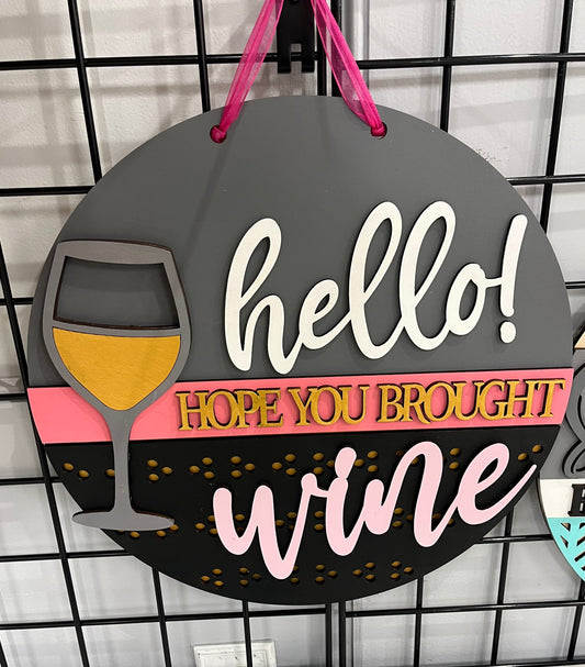 Hello wine door hanger