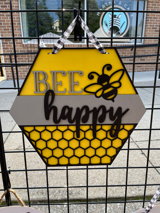 Bee happy door hanger