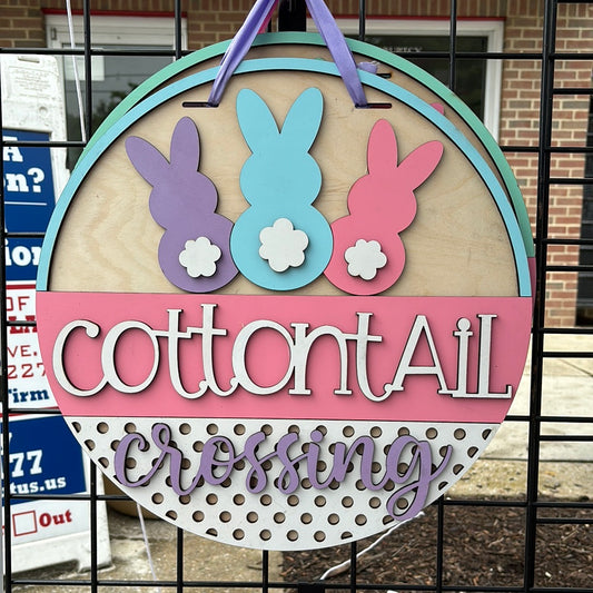 Cottontail crossing door sign