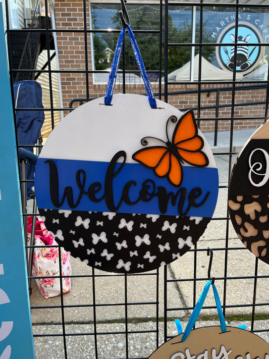 Welcome butterfly door hanger